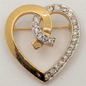 Retro Rhinestone Heart Brooch Pin